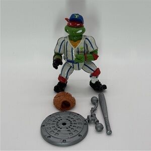 Vintage 1991 Playmates TMNT Grand Slammin Raphael Baseball Action Figure
